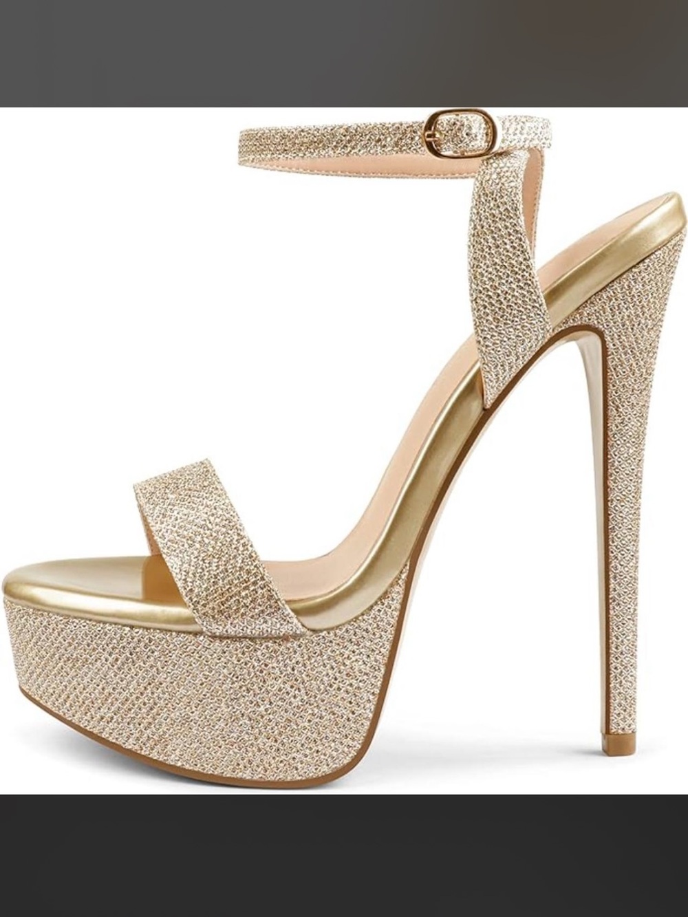 Gold Glitter Platform Ankle-Strap High Heels